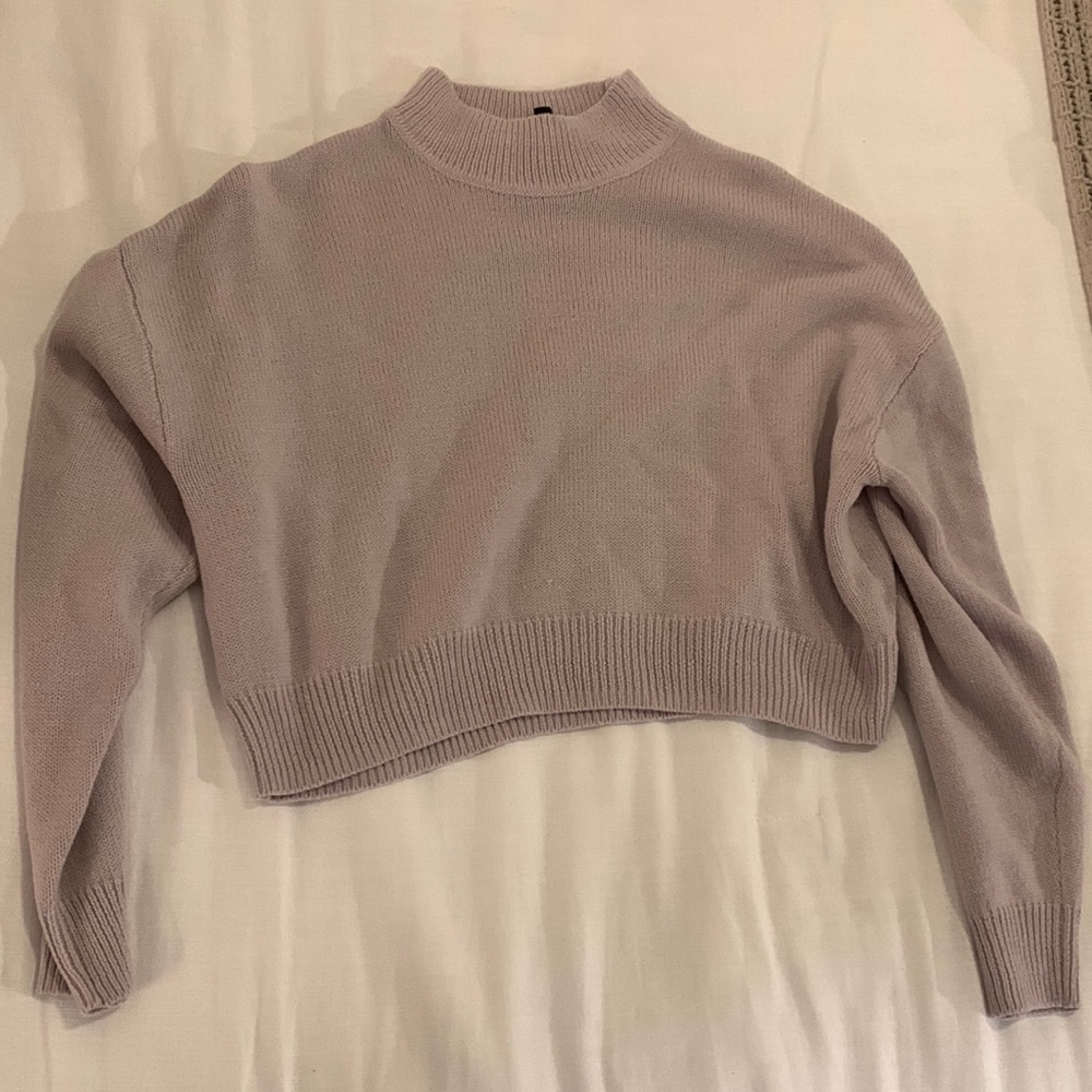 Purple Mock Neck Cropped Sweater